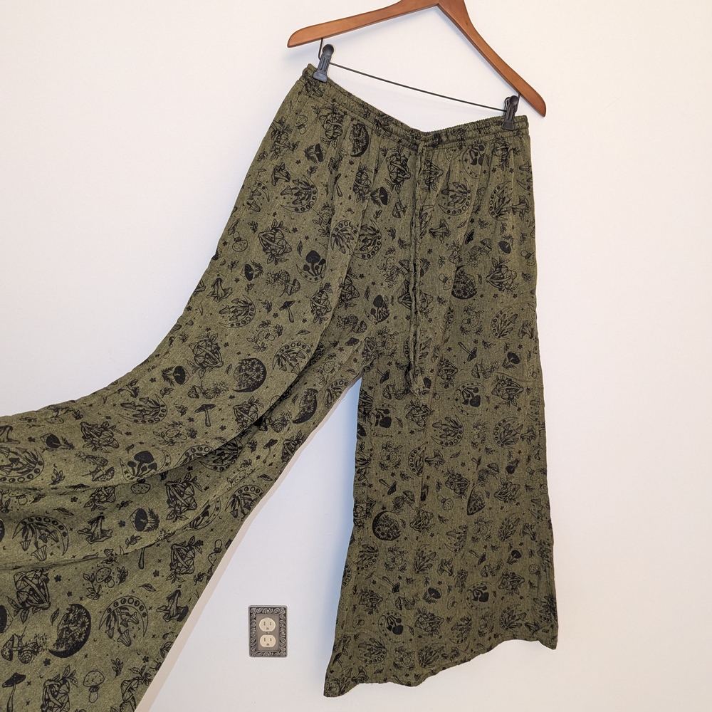 Boho Witchy Wide Leg Pants | Plus Size One Size | 100% Cotton | Ethically Made